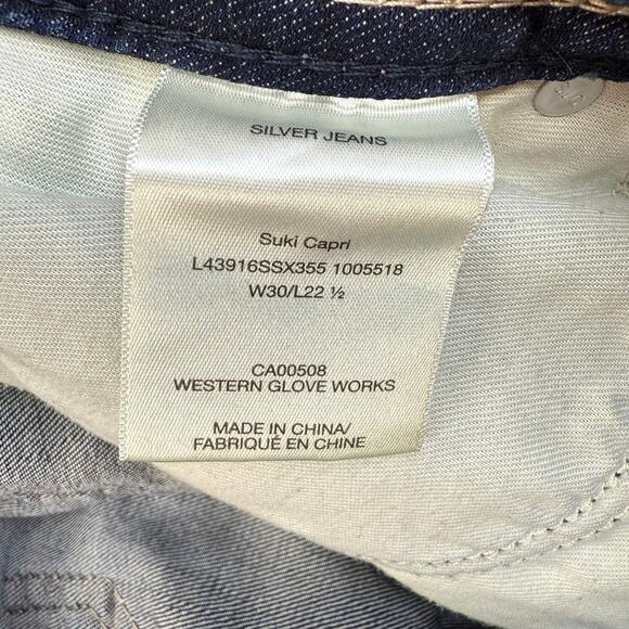 Silver Jeans Women's 30x22.5 (10) Dark Blue Suki Capris Distressed Preppy Summer - Picture 6 of 13